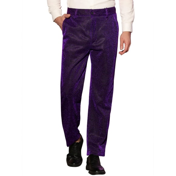 INSPIRE CHIC Pantalones de Hombre de Pierna Recta Metálicos para Fiesta en Club Nocturno Brillantes Talla 36 Púrpura