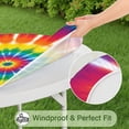 thumbnail image 5 of Rainbow Tie Dye Ray Circle Pattern Round Fitted Tablecloth with Elastic Edge,Dining Table Cover Waterproof,Outdoor Round Tablecloth for Camping,Dining,Indoor and Outdoor, 5 of 7