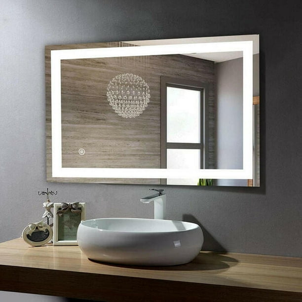 Aluminum LED Bathroom Mirror, 28" X 36" Lighted Makeup Mirror Large