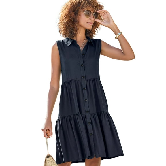 LASCANA Women's Tiered Shirt Dress Buttons