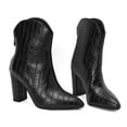 thumbnail image 5 of Womens Chunky High Heel Leather Cowboy Boots Pointed Toe Fashion Stone Pattern Slip On Fall Booties with Back Zipper Black Size 7, 5 of 7