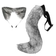thumbnail image 3 of Disfraz de cola larga de piel sintética para fiestas temáticas de animales, orejas de zorro, aro para el pelo para Gris oscuro jinwen Traje de juego de cosplay, 3 of 8