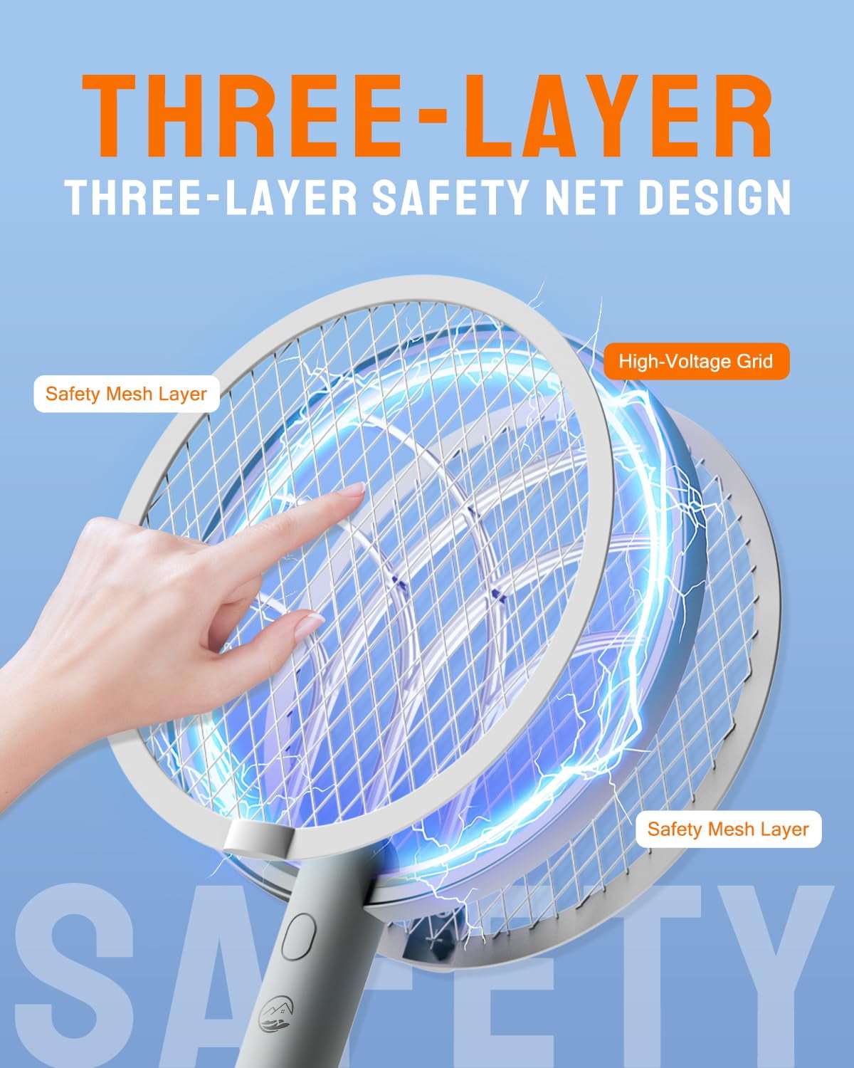 Esemoil Electric Fly Swatter Racket, 2 in 1 Smart Bug Zapper with USB Rechargeable Base, Powerful Mosquitoes Trap Lamp & Fly Killer with 3-Layer Safety Mesh for Home, Bedroom, Kitchen, Patio（1 Pack）