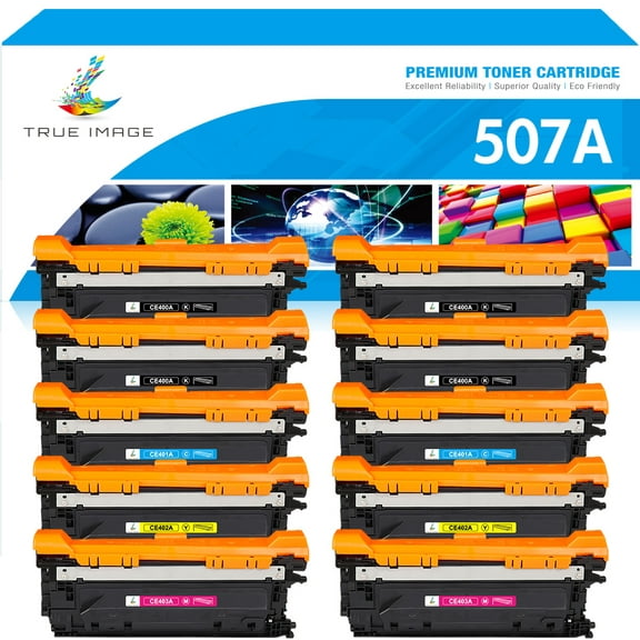 True Image 10-Pack Compatible Toner Cartridge for HP CE400A 507A Work with Enterprise 500 color M551dn M551xh MFP M575dn M575F M570dn Printer Ink (4*Black,2*Cyan,2*Magenta,2*Yellow)