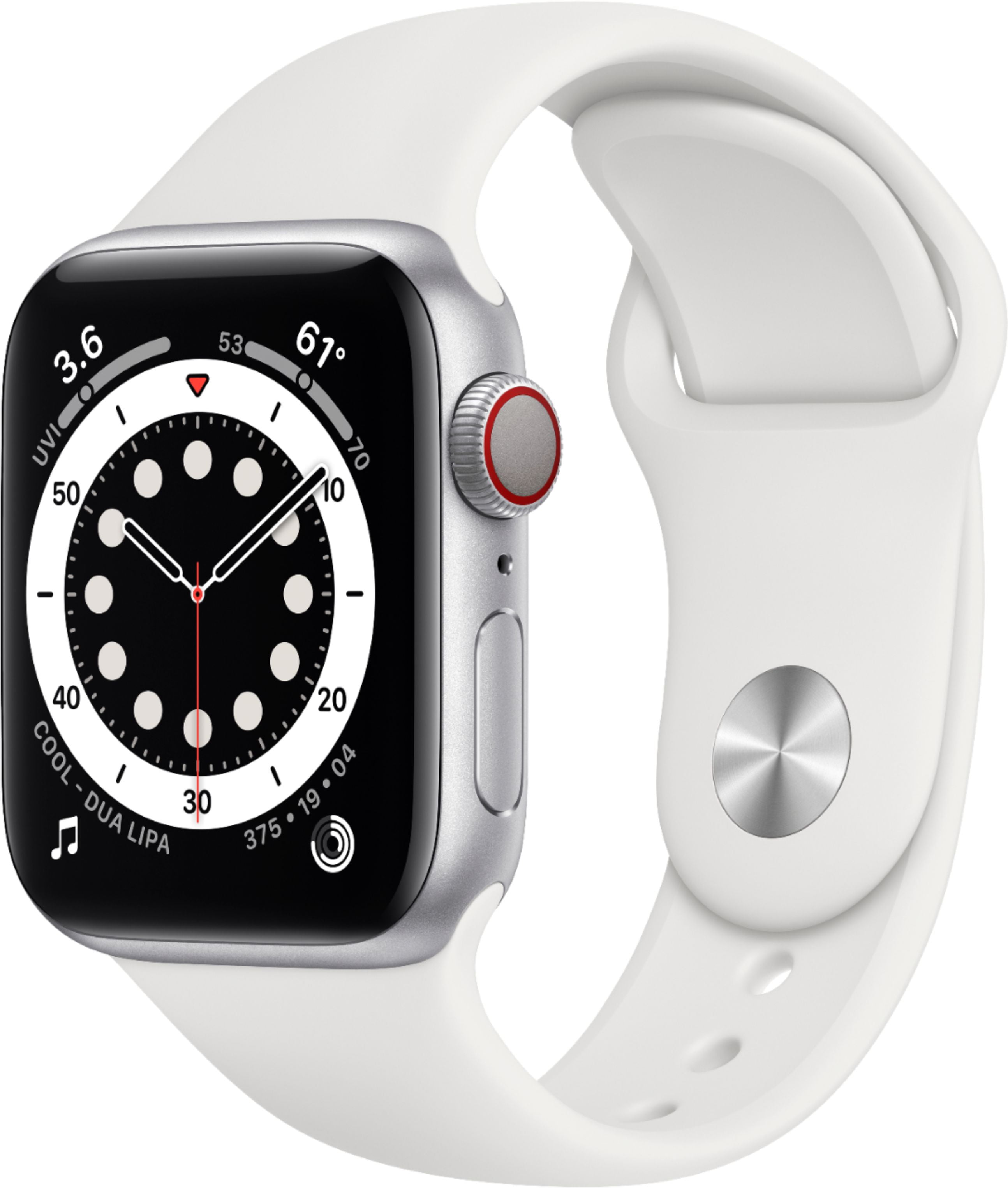 Apple Watch Series 6 GPS + Cellular, 44mm Silver Aluminum Case with White  Sport Band - Regular