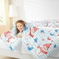 thumbnail image 5 of Manfei Kawaii Christmas Snowman Full Size Comforter Sets, Blue Stripes Abstract Bedding Comforter Set, Cute Cartoon Bird Animal Reversible Bedding Sets, Ultra Soft Home Decor, 3-Piece, 5 of 9