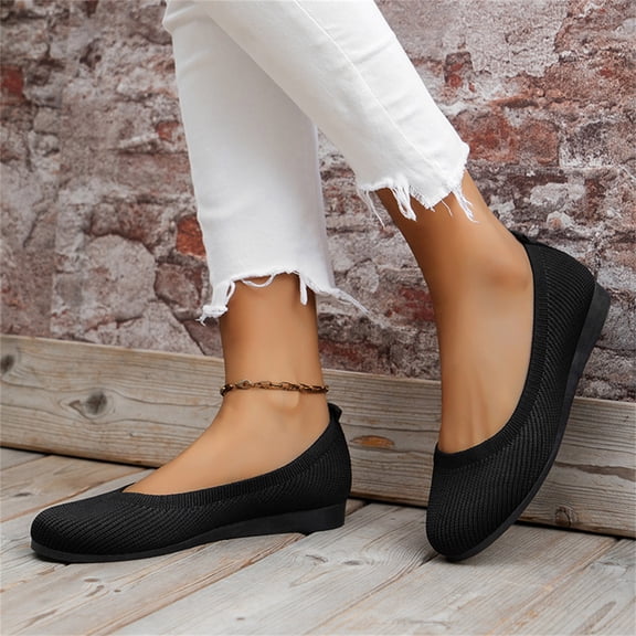 TOWED22 Flat Shoes For Women,Women's Knit Pinted Toe Dress Flats Comfort Slip On Foldable Ballet Flat Shoes Soft with Bowknot,Black