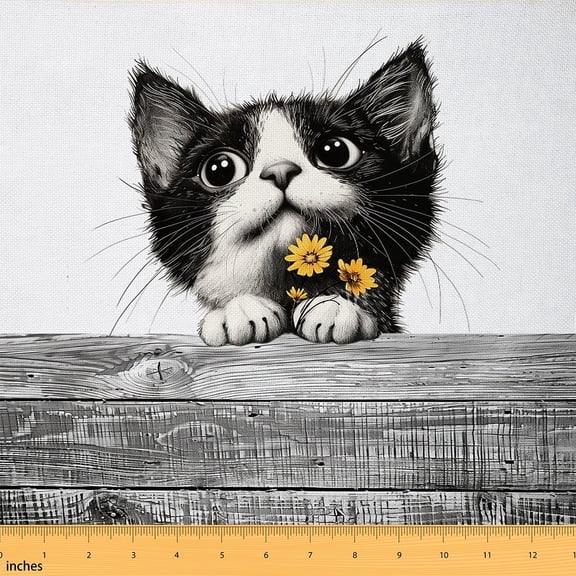 Cute Cat Upholstery Fabric,Chic Kitten Pet Fabric By The Yard,Cartoon Animal Decorative Fabric,Chic Yellow Floral Waterproof Fabric,Vintage Wood Stripes Indoor Outdoor Fabric,1 Yard