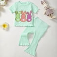 thumbnail image 4 of KPOPLK Baby Girl Easter Outfit Knit Ruffle Short Sleeve Shirts with Pants Set Toddler Baby Girl Bunny Clothes(Green#1,12-18 Months), 4 of 9