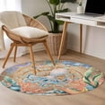 thumbnail image 5 of Octopus Coastal Round Area Rugs Collection 4', Summer Nautical Starfish Coral Brown Anchor Non Slip Indoor Circular Throw Runner Rug Floor Mat Carpet for Living Room Dining Table Bedroom Nursery, 5 of 9
