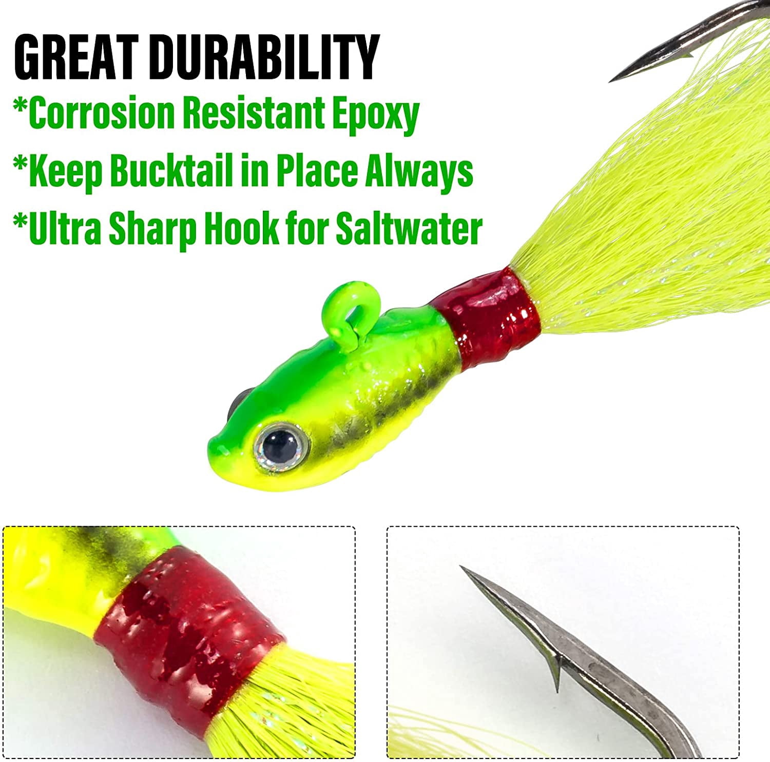 3 Pack Bucktail Jig Lure Hair Jig Saltwater Freshwater Lures Surf Fishing Bass Flounder Striper Bluefish Halibut Redfish