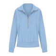 thumbnail image 3 of Azrian Hoodies for Womens Clearance,Womens Sweatshirts Clearance,Women Pure Color Half Zip Cropped Sweatshirt Casual Pullover Lapel Clothes Blouse Tops Deals for Winter 2023 on Sale, 3 of 4