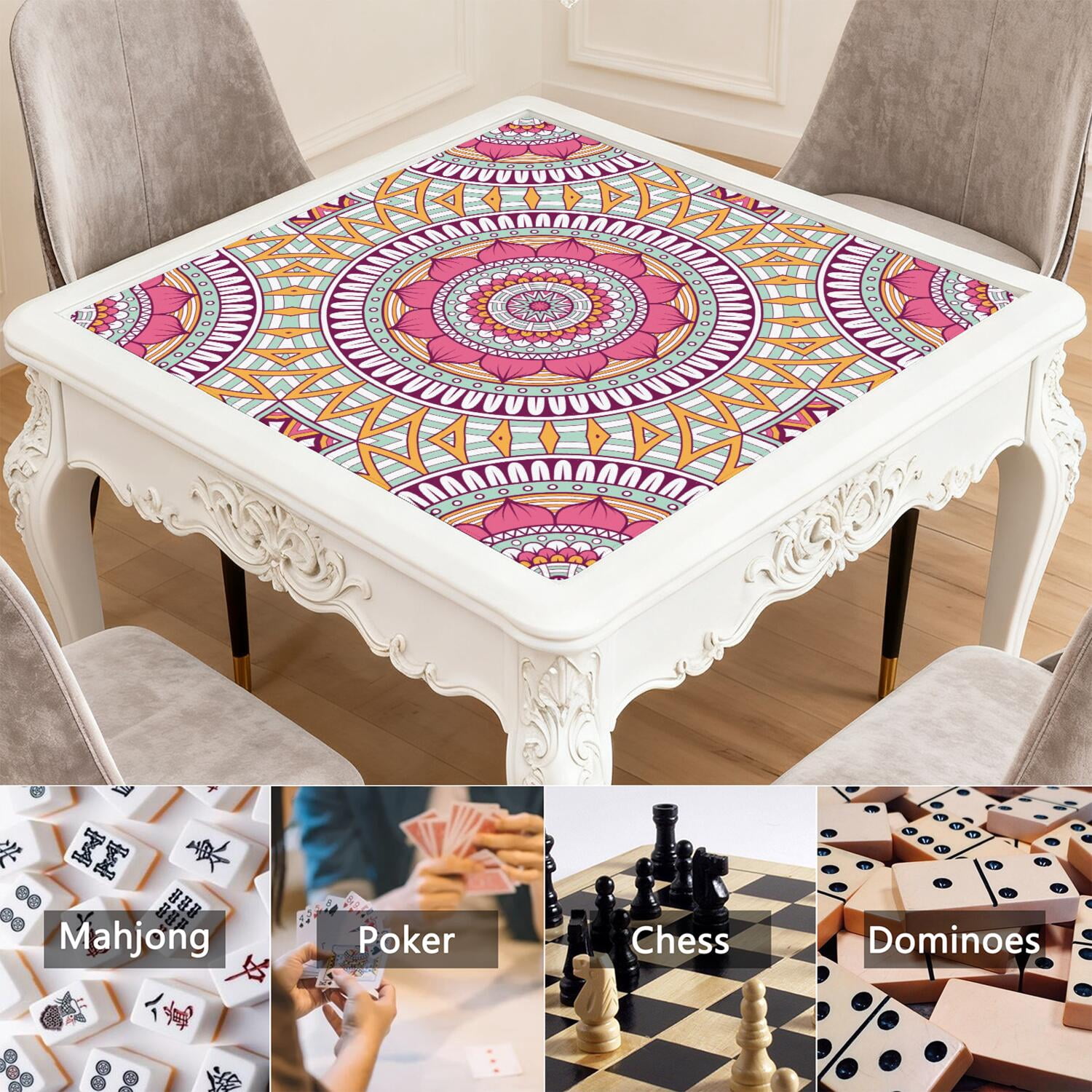 Pink Mahjong Mat for Table, 31.5*31.5in Anti Slip American Mahjong Table Cloth, Noise Reduction, Neoprene Mah jongg Mat with Carrying Bag & 3 Dices, Mahjong Accessories Gift, Board Tile Games Mats