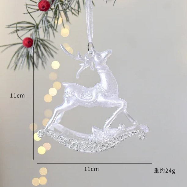 Colgantes para árbol de navidad, adornos con purpurina, cristal, caramelo, alce, decoración de feliz navidad, año nuevo, ciervo blanco, 2024