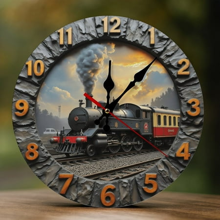 Wall Clock Decorative - Vintage Black Train-B Print 2D Vintage Wall Clocks Battery Operated Silent Non-Ticking for Bedroom, Living Room, Kitchen, Office, Classroom, 10 Inch