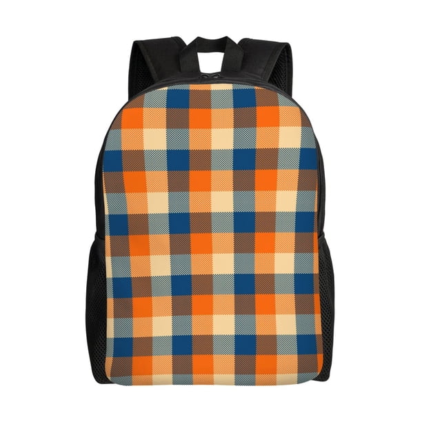 Disketp Warm Orange Plaid Mochila Unisex de Apertura Lateral Completa, Mochila para Laptop para Escuela, Trabajo y Viajes