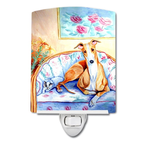 Caroline's Treasures 7081CNL Whippet Waiting on you Ceramic Night Light, 6x4x3", multicolor