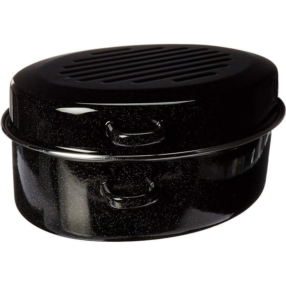 ANHXN Oval Black Stainless Steel Roaster, Roasting Pan for Turkey and Chicken