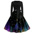 thumbnail image 5 of Christmas Dresses for Women Women's Casual Fashion Round Neck Long Sleeve Christmas Printed Party Vintage Long Dresses for Holiday Gathering,Blue,M, 5 of 7