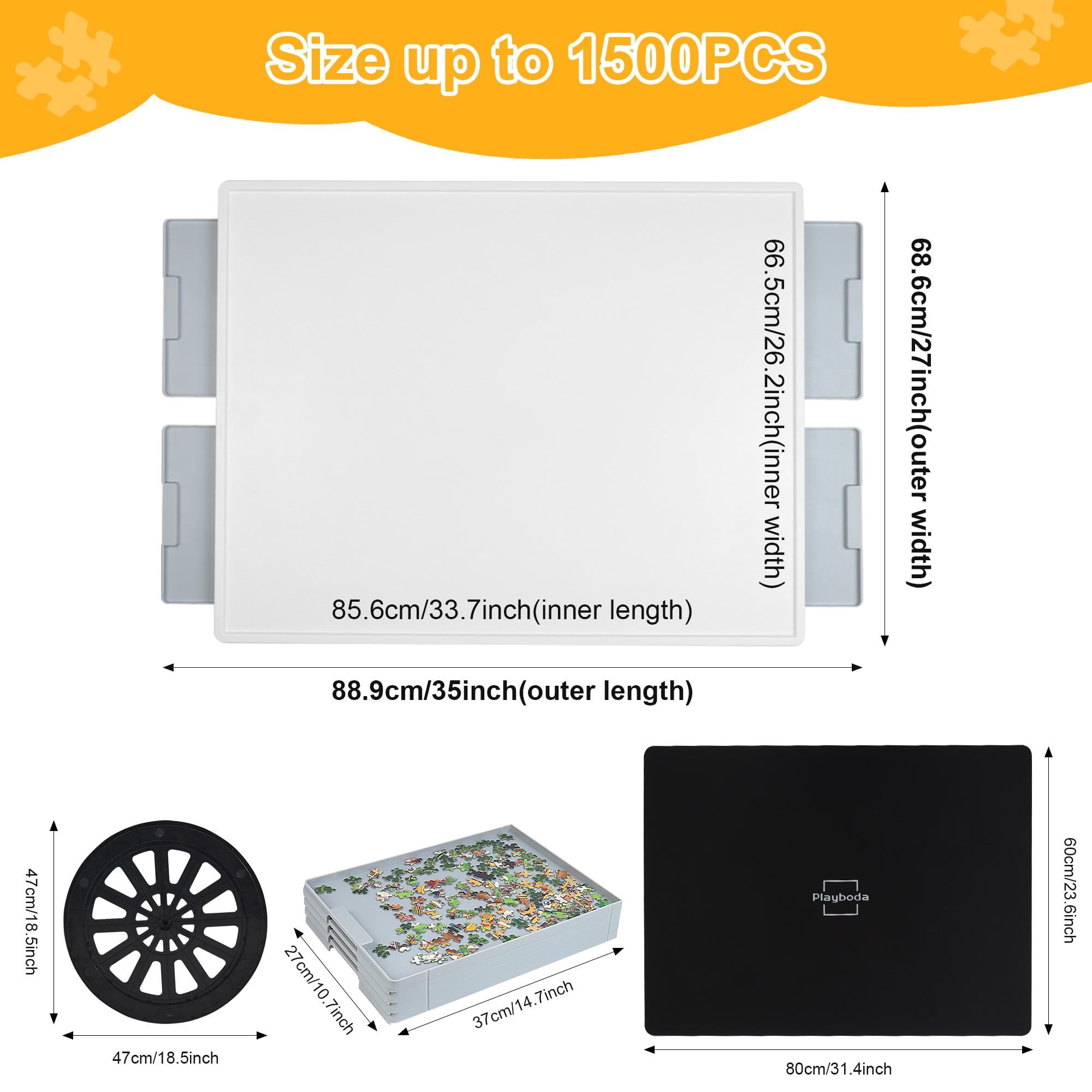 Playboda 1500-Piece Puzzle Table with 4 Drawers, PVC + ABS Material, 35 x 27 Inches