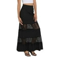 thumbnail image 4 of Women Contrast Lace See Through Ruffle Hem Skirt A Line Elastic Waist Loose Fit Elegant Skirt, 4 of 7