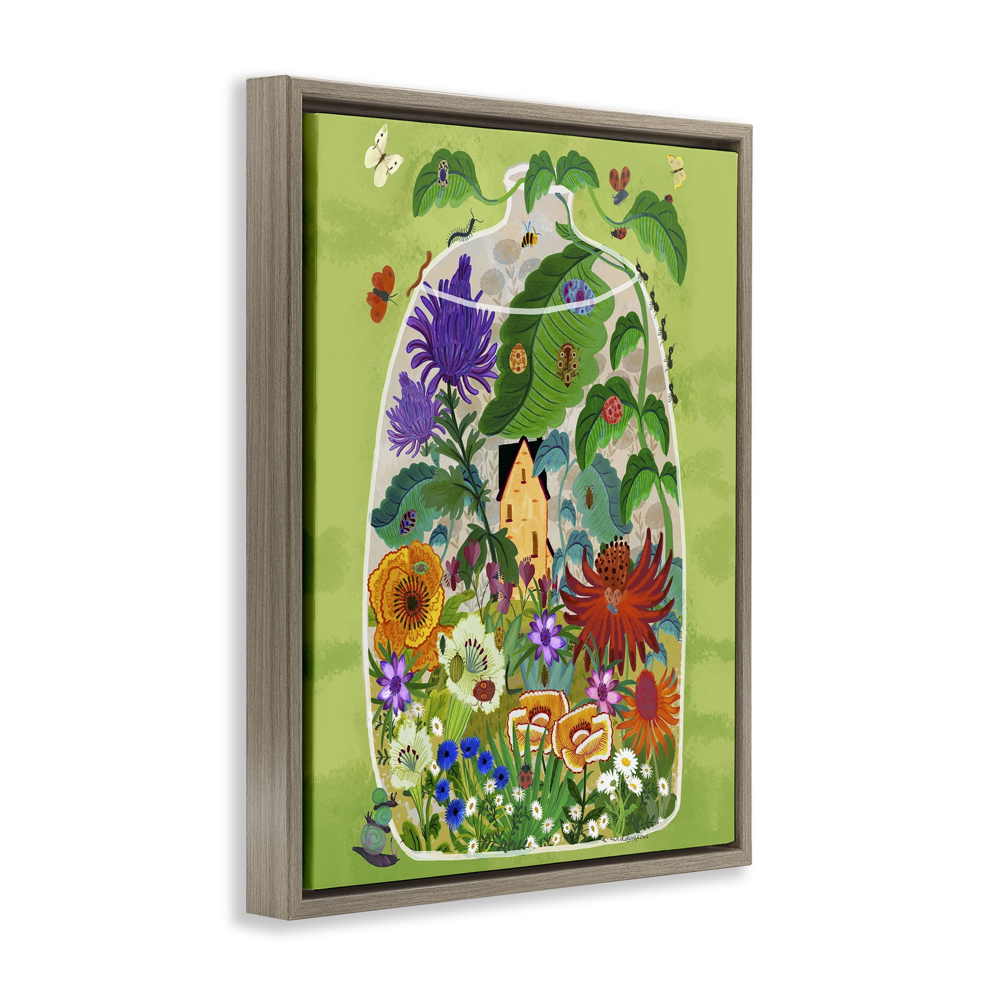 Stupell Industries Terrarium Bug Garden Brown Framed Floater Canvas Wall Art, design by Kay Widdowson