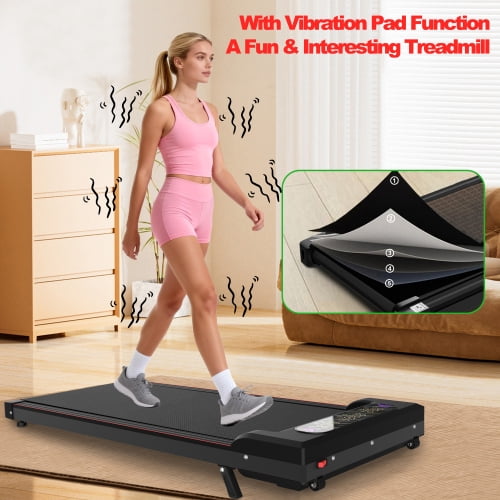 Foldable Treadmill with Handle Bar and Incline, 2 in 1 Portable Under Desk Walking Pad and Vibration Pad with Remote Control for Home Office Small Spaces, Black
