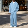 thumbnail image 2 of gibobby Mens 2 Pieces Sets Long Sleeve Casual Polo Shirt Fall Winter Loose Sweatpants Lounge Vacation Outfits Set (Sky Blue,3XL), 2 of 7