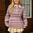 thumbnail image 5 of SERTGUTR Girls Striped Half Zip Shirt, Long Sleeve Turn Down Collar Top, Loose Casual School Uniform Shirt, Everyday Outdoor Daily Shirt, 5 of 9