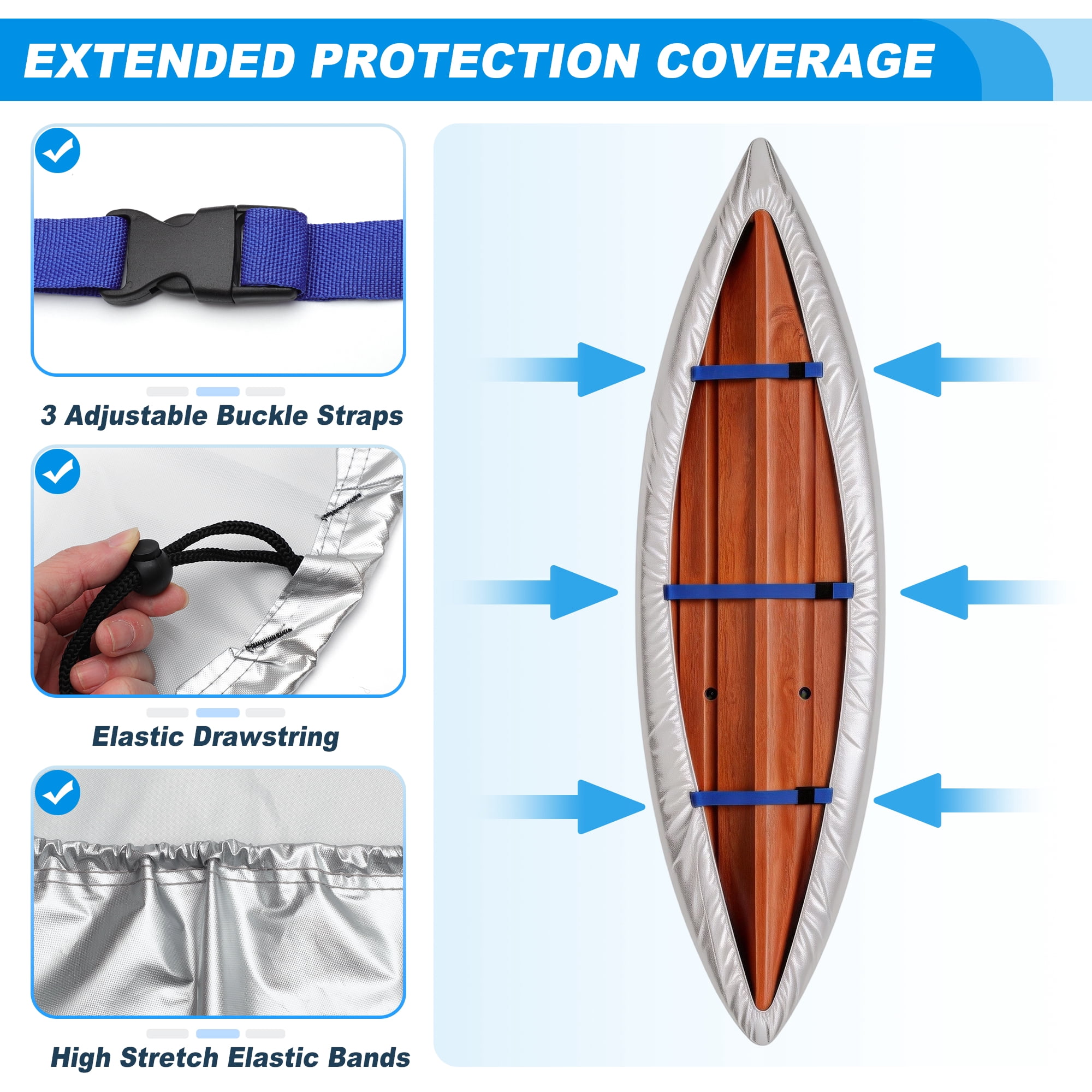 Unique Bargains Duty Oxford Cloth Kayak Cover Waterproof Silver Blue 10.8ft-12ft