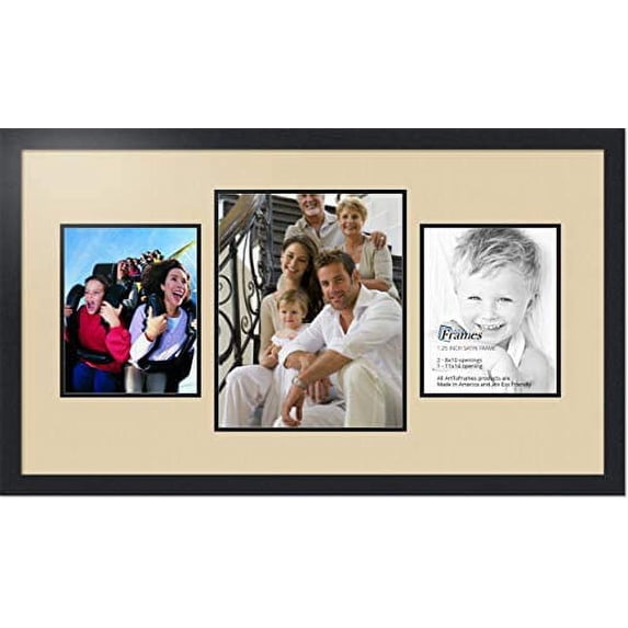 collage photo frame double mat with 1 - 11x14 and 2 - 8x10 openings and black frame