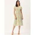 thumbnail image 5 of DressBerry Women's Printed Poly Crepe Dress Casual Summer Short Sleeves Calf Length High Waist V Neck Buttoned Front Western Style Light Weighted All Purpose Short Dress, 5 of 6
