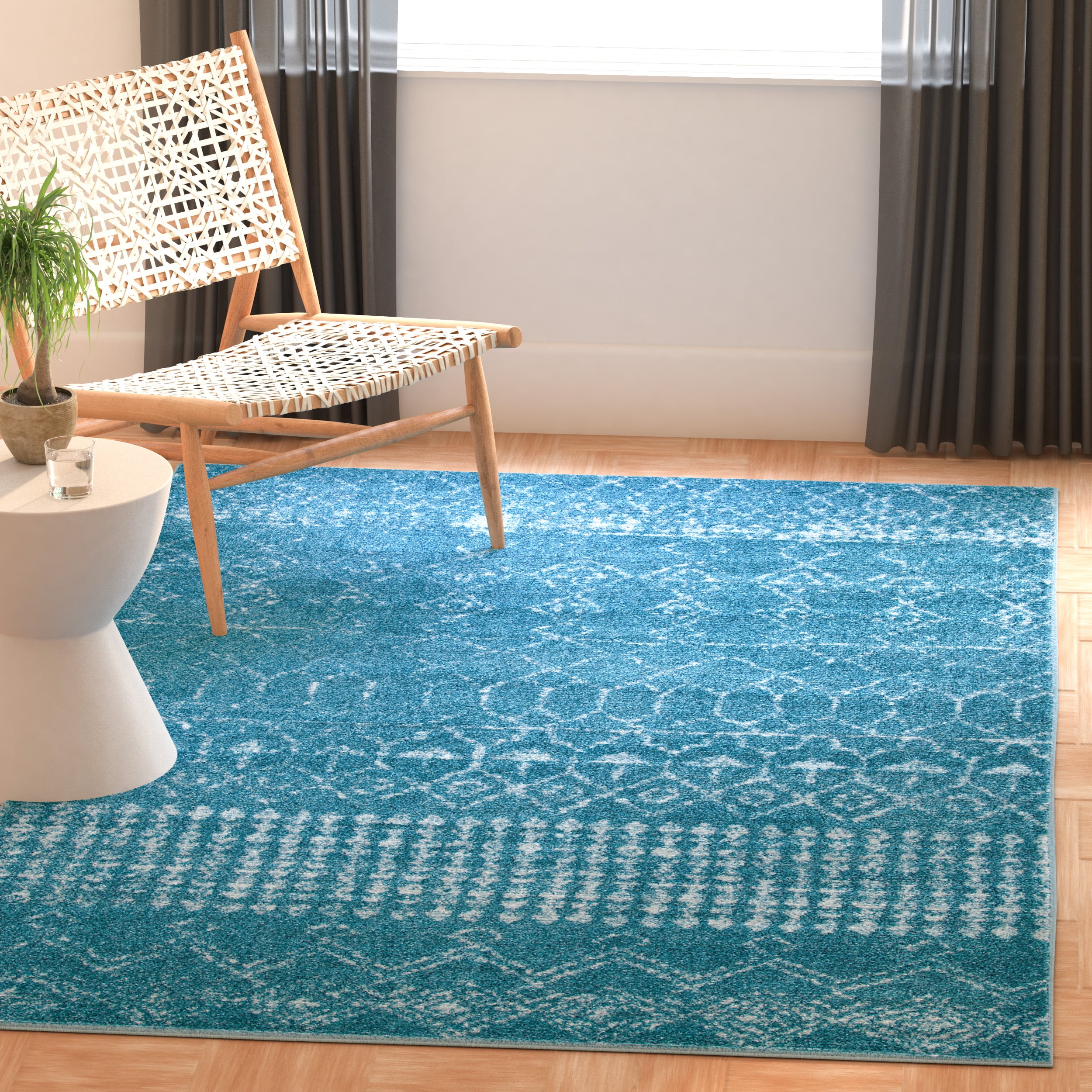 SAFAVIEH Tulum Coriander Oriental Area Rug, Turquoise/Blue, 6'7" x 6'7" Square