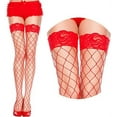 thumbnail image 2 of Lace top diamond net spandex thigh hi 4925-Red, 2 of 4