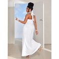thumbnail image 2 of White Plus Size Women Deep V Neck Halter Tie-Up Metal Buckle Decor Waist Fitted Maxi Dress, 2 of 8