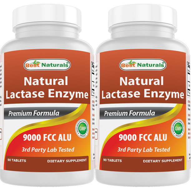 2 Pack Best Naturals Natural Lactase Enzyme 9000 FCC ALU 90 Tablets