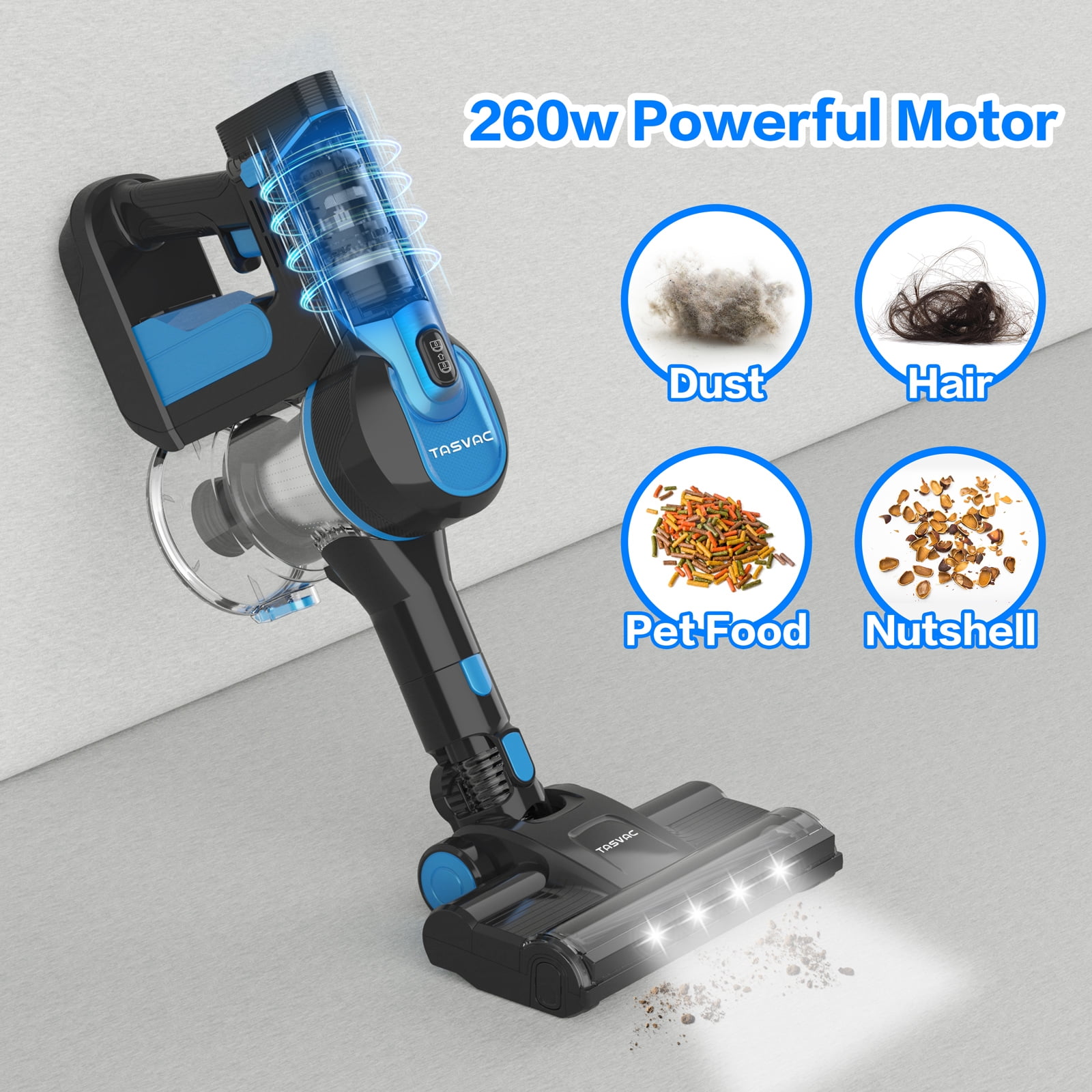 TASVAC S800 Cordless Vacuum Cleaner, Powerful Lightweight Stick Vacuum with LED Headlights -Brushless Motor 50 Minutes Runtime, Household Vacuum Cleaners for Home Pet Hair Carpet Hardwood