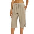 thumbnail image 4 of HKYNLAG Bermuda Shorts for Women Linen Shorts Knee Length Elastic Waist Long Shorts Casual Summer Shorts Petite Capri Pants Dressy Summer Beach Shorts with Pockets Khaki XL, 4 of 7