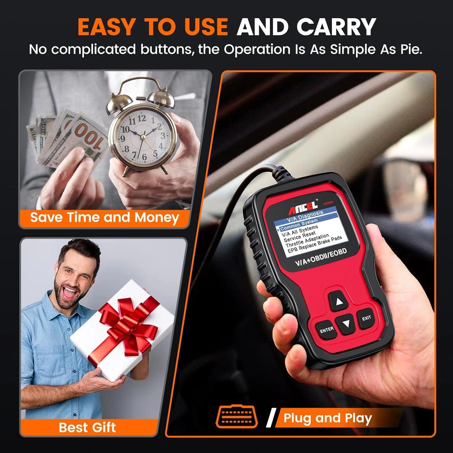 Ancel VD500 OBD2 Scanner Code Reader All System ABS SRS EPB IMMO Automotive Diagnostic Tools
