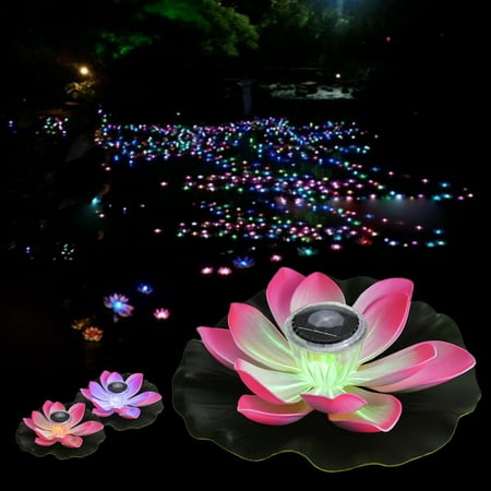 0.1W Solar Powered Multi-colored LED Lotus Flower Lamp RGB Water Resistant Outdoor Floating Pond Night Light Auto On / Off for Garden Pool Party Ideal Gift 