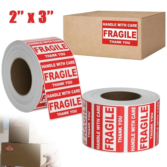 MFLABEL- 2 Rolls 2"x3" Fragile Stickers, Handle with Care Thank You, Shipping Labels, 500 Labels/Roll