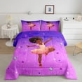 thumbnail image 2 of Kawaii Black Girls Bedding Set Twin American African Girl Twin Comforter, Psychedelic Purple Galaxy Duvet Insert Ballet Princess Quilt Comforter, Glitter Diamonds Stars Bedding Comforters & Sets, 2 of 6