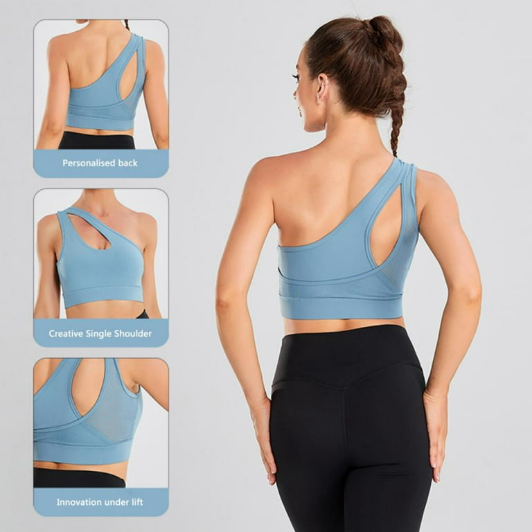 Elasticity Single Strap Yoga Bra Chest Pad Shockproof Running Sports Bra  Pull Up Underwear Vest Women Gym Fitness Tank Top