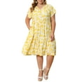 thumbnail image 2 of GRACE & GRANDEUR Women's Plus Size Easter Floral Print Dress Button Decor Notch Neck Ruffle Sleeve Tiered Flowy Midi Summer Holiday A Line Dresses with Pockets 1X Yellow, 2 of 6
