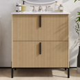 thumbnail image 2 of Euroco 30" Bathroom Vanity with Ceramic Sink and Full-Extension Drawers, Soft Close Undermount Drawer Slides, Fluted Design, Natural, 2 of 9