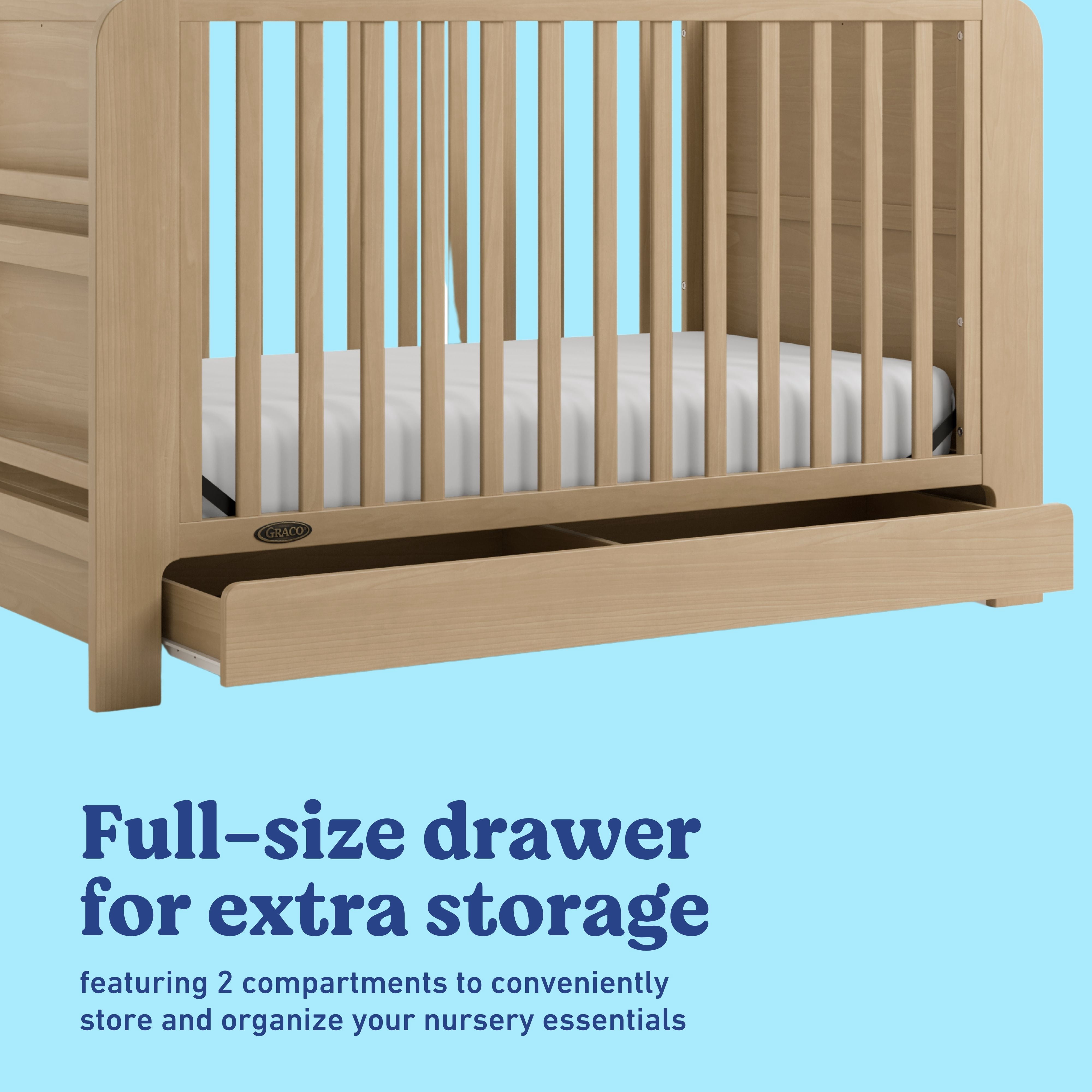 Graco Read-with-Me 4-in-1 Convertible Baby Crib with Drawer, Driftwood