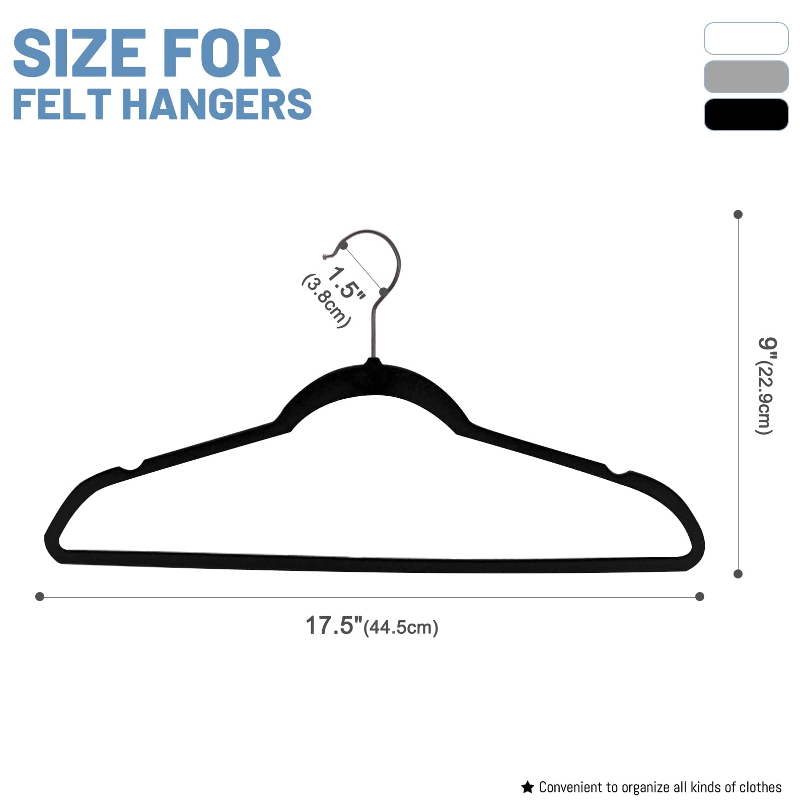 House Day Non-Slip Velvet Coat, Dress, Jacket Clothes Hangers, Black 60 Pack