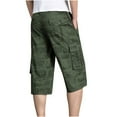 thumbnail image 2 of Men's Casual Twill Elastic Cargo Shorts Below Knee Loose Fit Multi-Pockets Capri Long Shorts 3/4 Outdoor Pants, 2 of 7