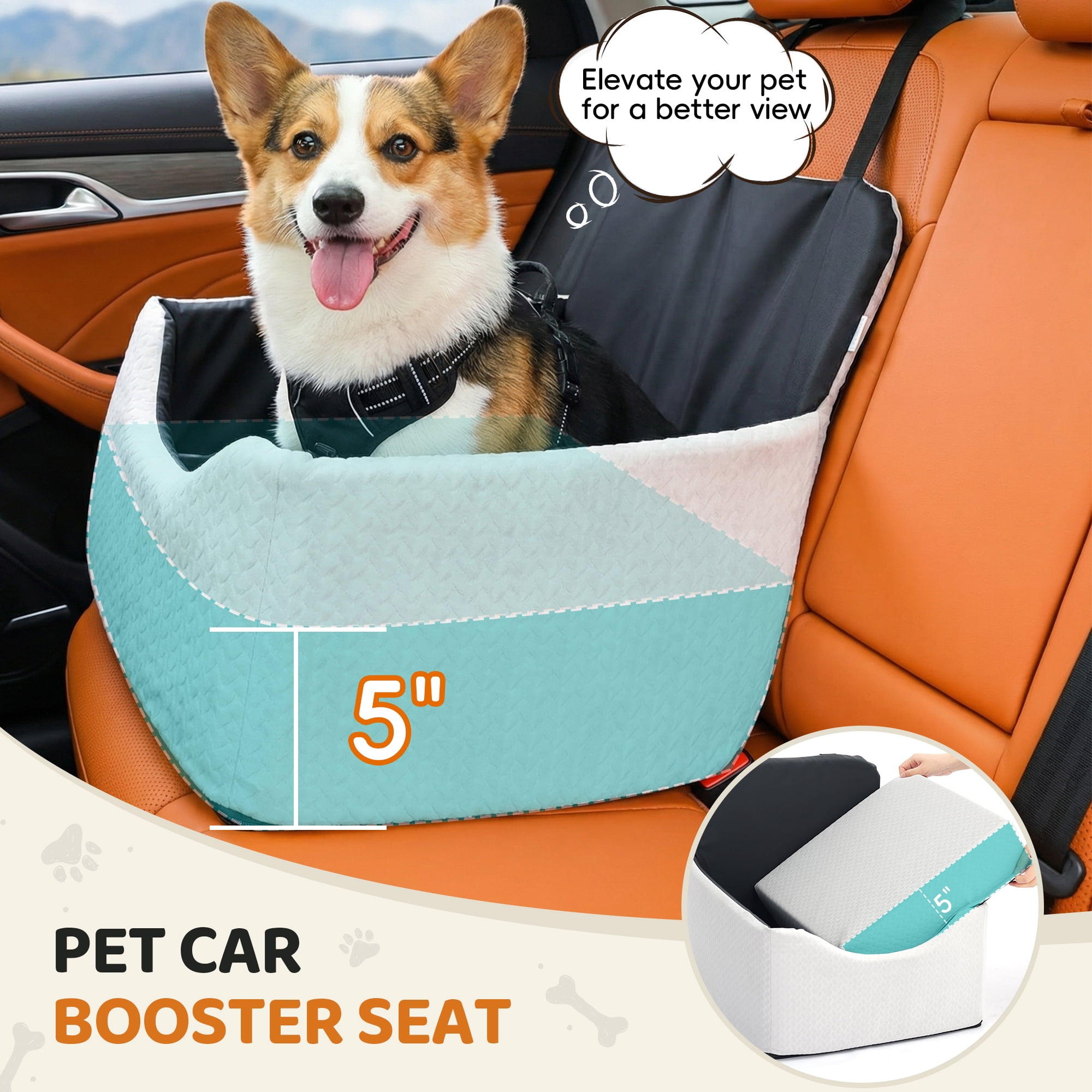 Poshby Dog Car Seat for Small Dogs, Portable Booster Car Seat with Patent Safe Buckles, for Pets up to 35lbs, Gray