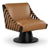 Pemberly Row Contemporary Cognac Vegan Leather Swivel Accent Chair